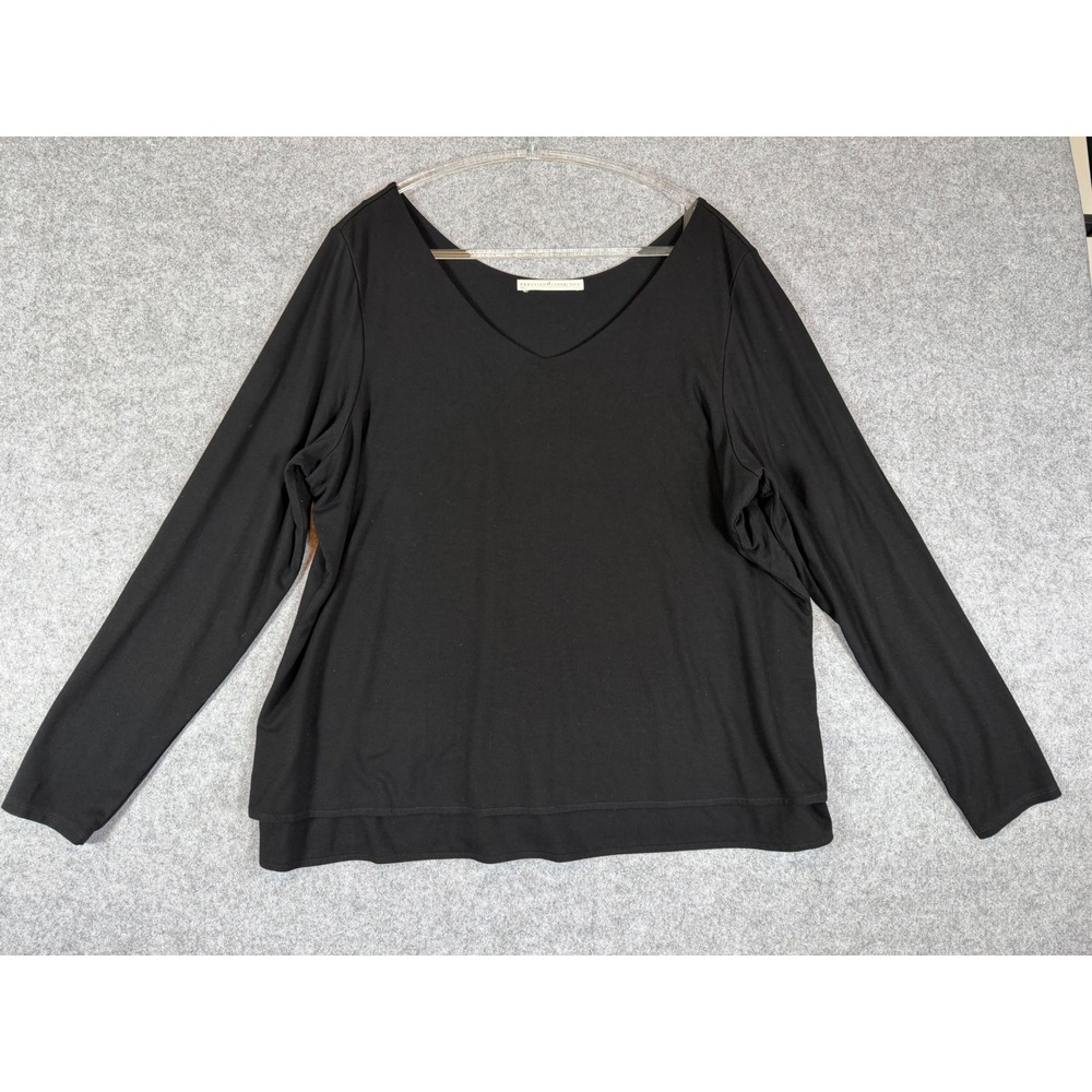 Peruvian Connection Top Women XL Black Excellent V-Neck Double Layer Viscose